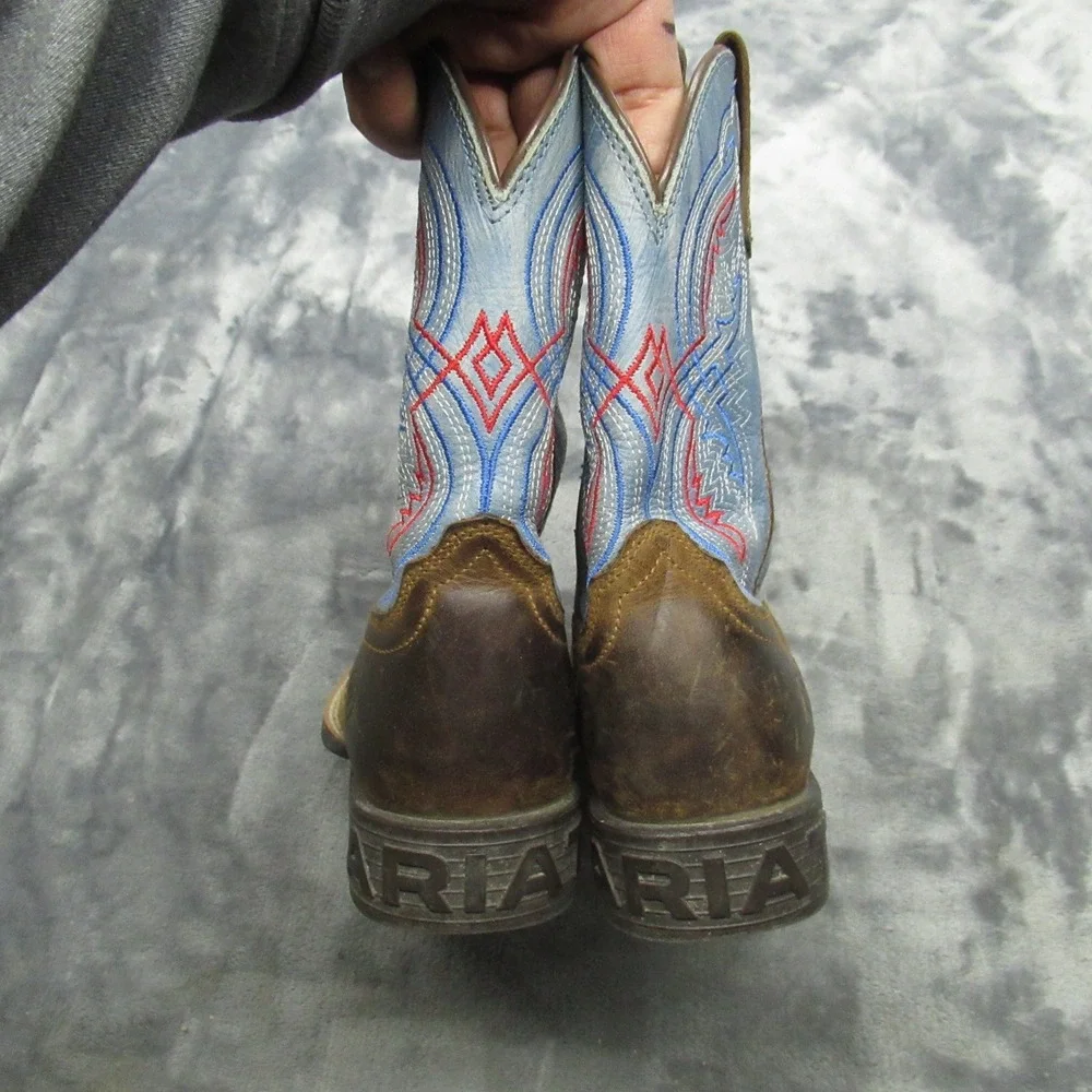 Ariat Kids Boots 2.5 Brown Blue Red Double Kicker‎ Stitching Western Square Toe